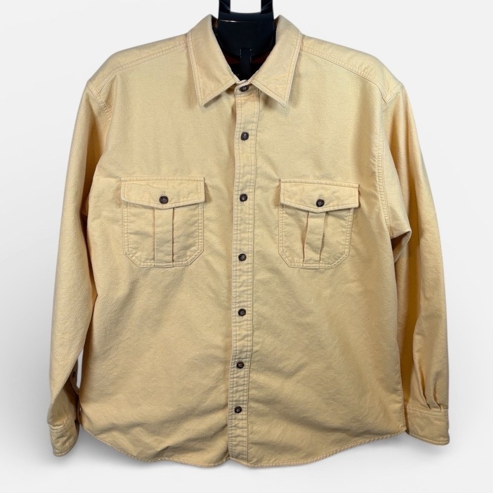 Vintage Eddie Bauer Mens Long Sleeve Button Up Chamois Shirt Yellow Cotton XL
